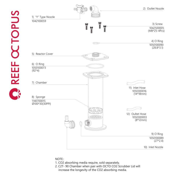 Reef Octopus C2T-90 Universal CO2 Scrubber